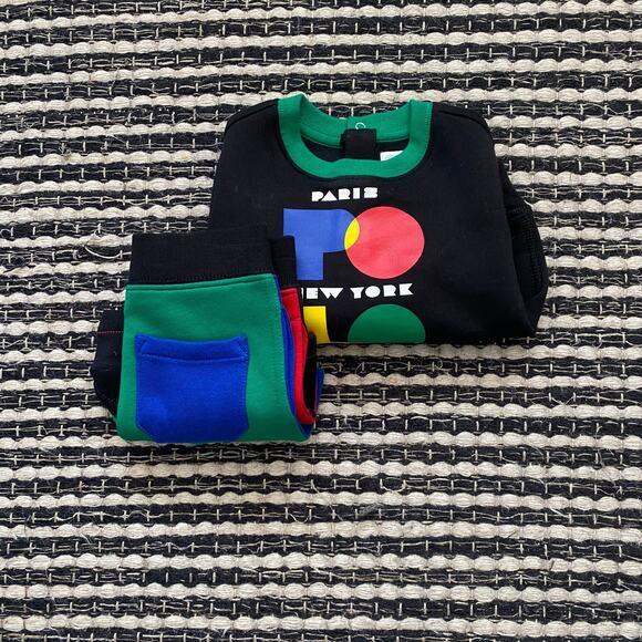 🌿Ralph Lauren Boys Kids 2P Black Color Block Shorts Sweatshirt Sweat Set 6M - Picture 1 of 4
